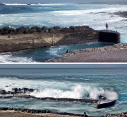 Puerto de La Santa, die Kraft des Ozeans, in 2 Sekunden das Hafenbecken gefüllt